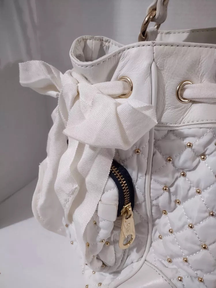 Juicy Couture Large Leather White Gold Beaded Bag Purse