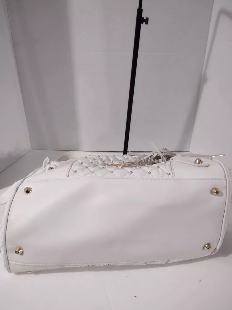 Juicy Couture Large Leather White Gold Beaded Bag Purse