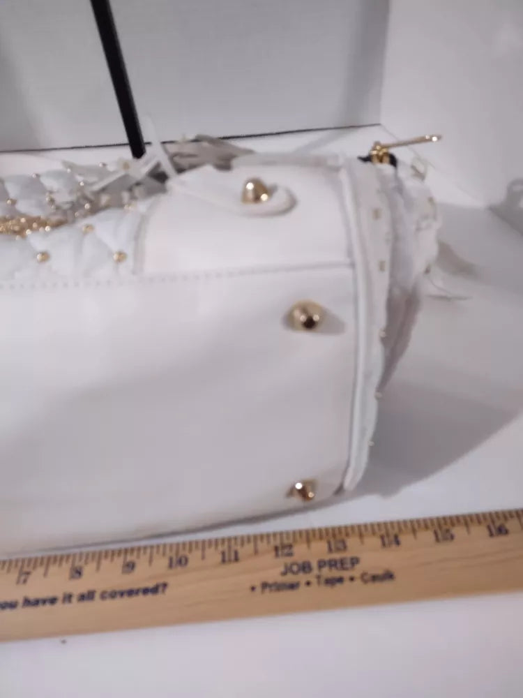 Juicy Couture Large Leather White Gold Beaded Bag Purse