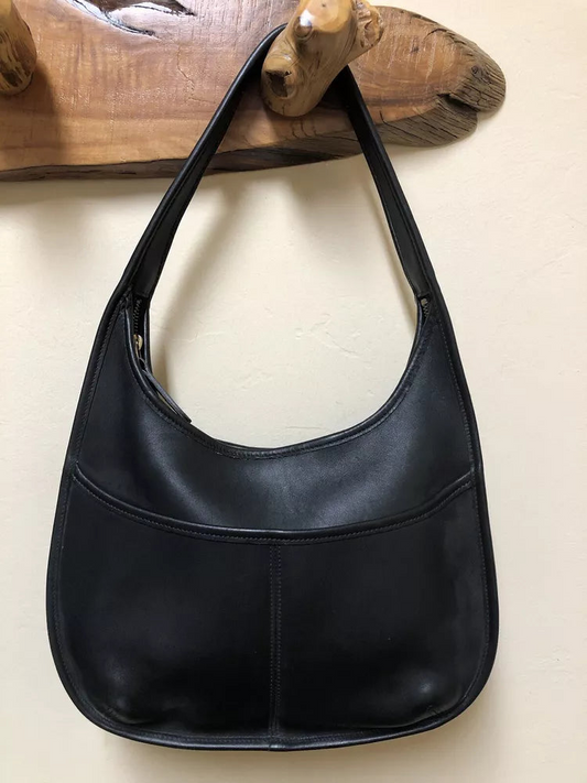 Vintage Black Leather Coach Ergo Hobo Shoulder-bag - No Scratches